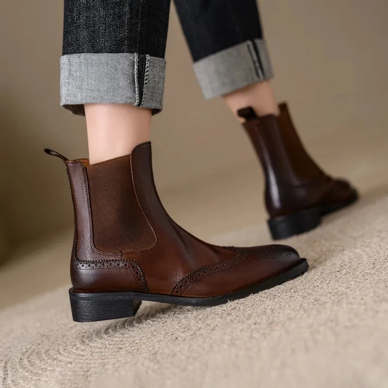 Alsalam Leather brown Chelsea chunky Ankle Boots