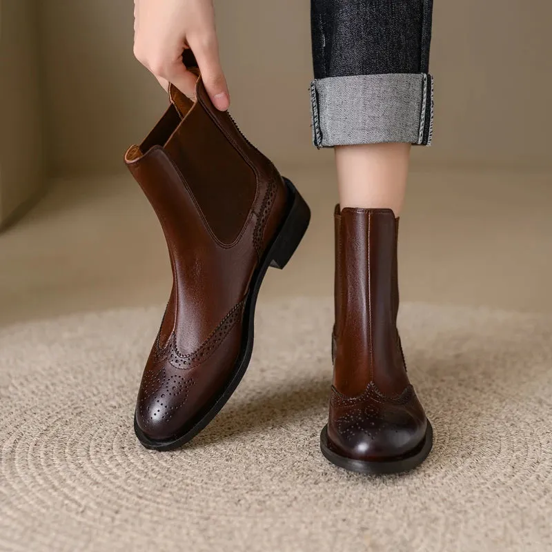 Alsalam Leather brown Chelsea chunky Ankle Boots