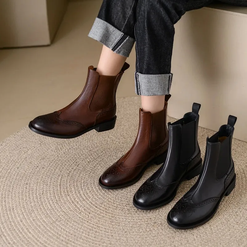 Alsalam Leather brown Chelsea chunky Ankle Boots