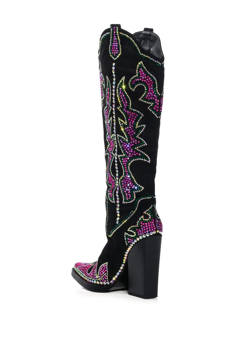 AZALEA WANG BILLINGS EMBELLISHED WESTERN BOOT IN BLACK