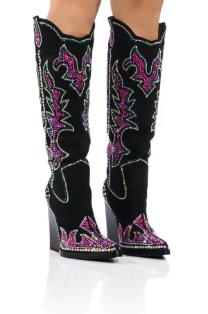 AZALEA WANG BILLINGS EMBELLISHED WESTERN BOOT IN BLACK