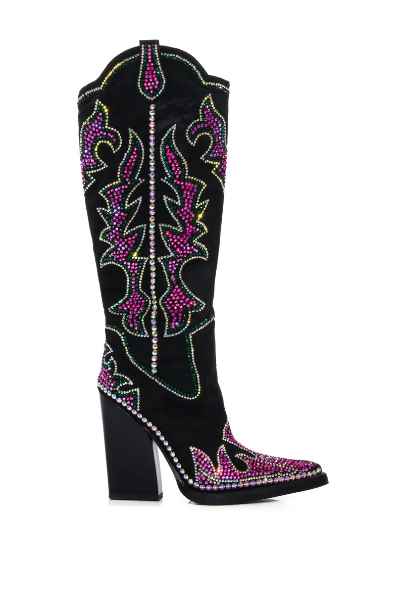 AZALEA WANG BILLINGS EMBELLISHED WESTERN BOOT IN BLACK