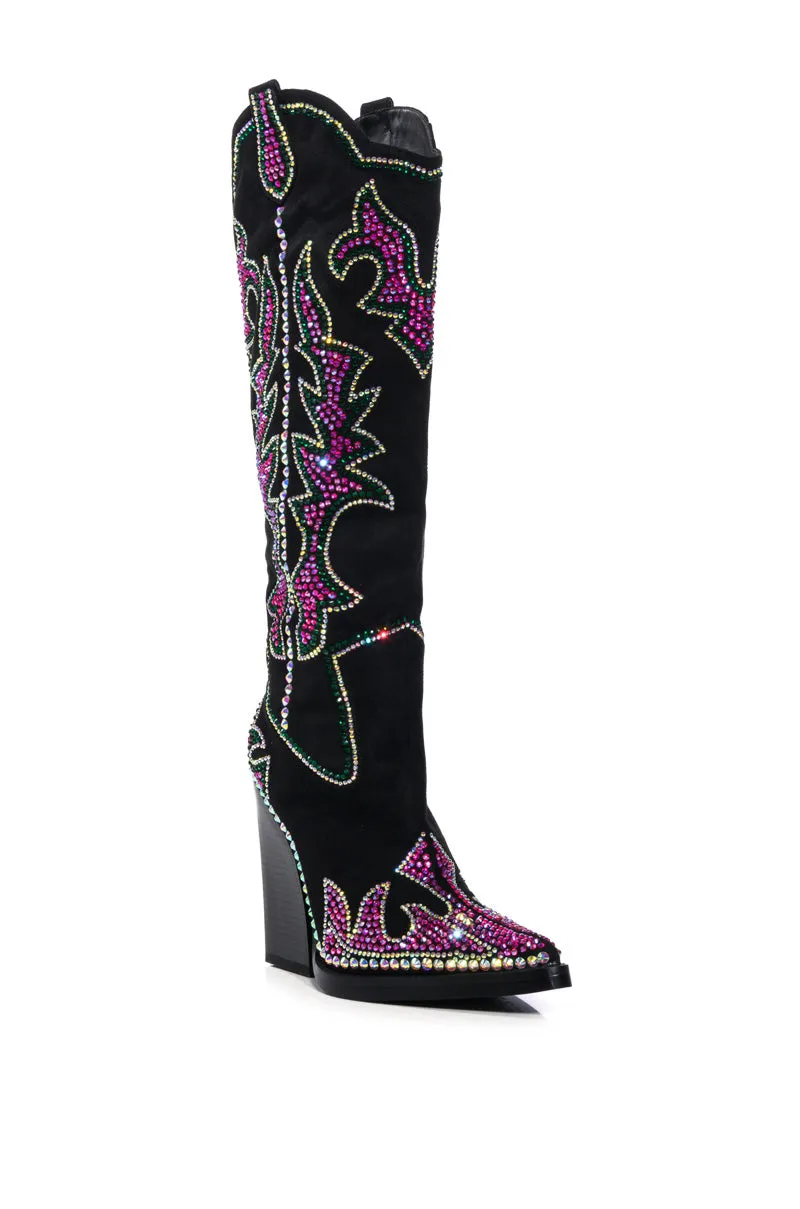 AZALEA WANG BILLINGS EMBELLISHED WESTERN BOOT IN BLACK