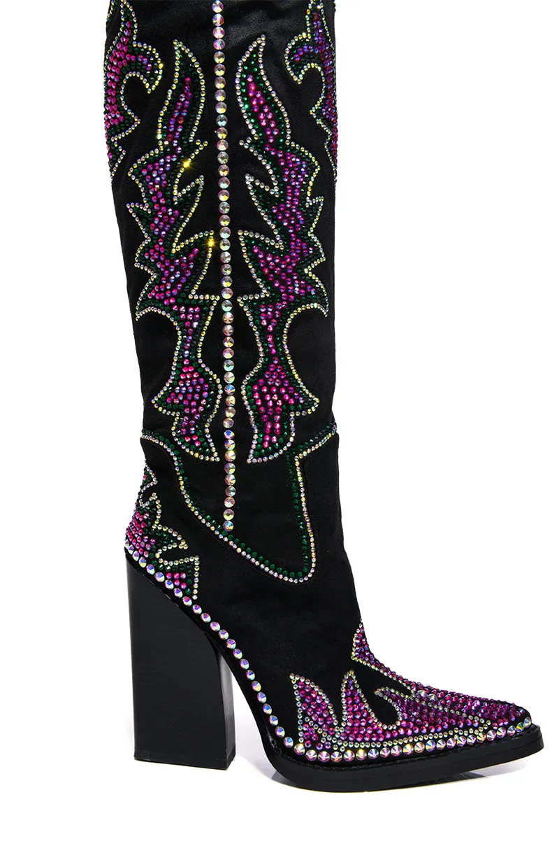 AZALEA WANG BILLINGS EMBELLISHED WESTERN BOOT IN BLACK