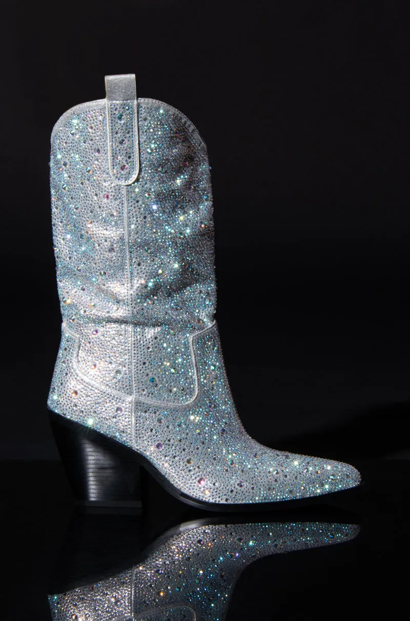 AZALEA WANG BOOSTS SILVER EMBELLISHED WESTERN BOOT