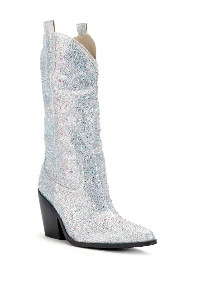 AZALEA WANG BOOSTS SILVER EMBELLISHED WESTERN BOOT