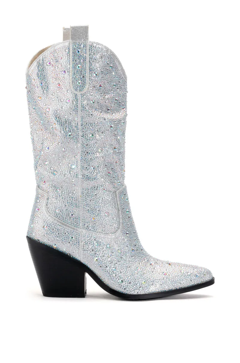 AZALEA WANG BOOSTS SILVER EMBELLISHED WESTERN BOOT