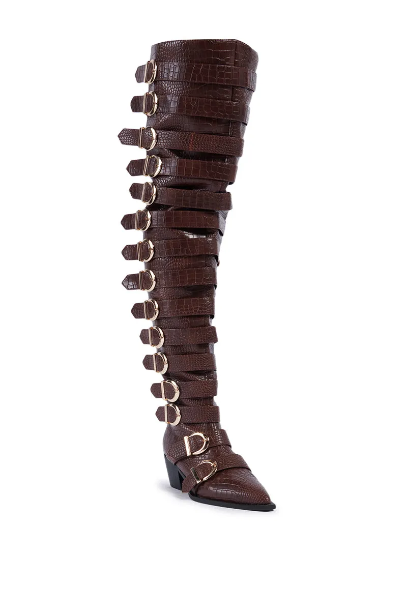 AZALEA WANG BRAULIA BROWN CROC WESTERN BOOT