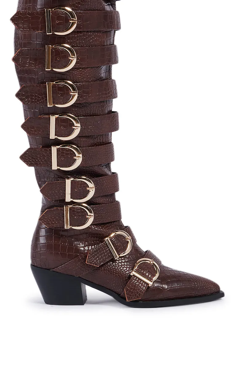 AZALEA WANG BRAULIA BROWN CROC WESTERN BOOT