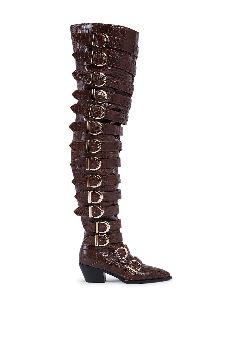 AZALEA WANG BRAULIA BROWN CROC WESTERN BOOT