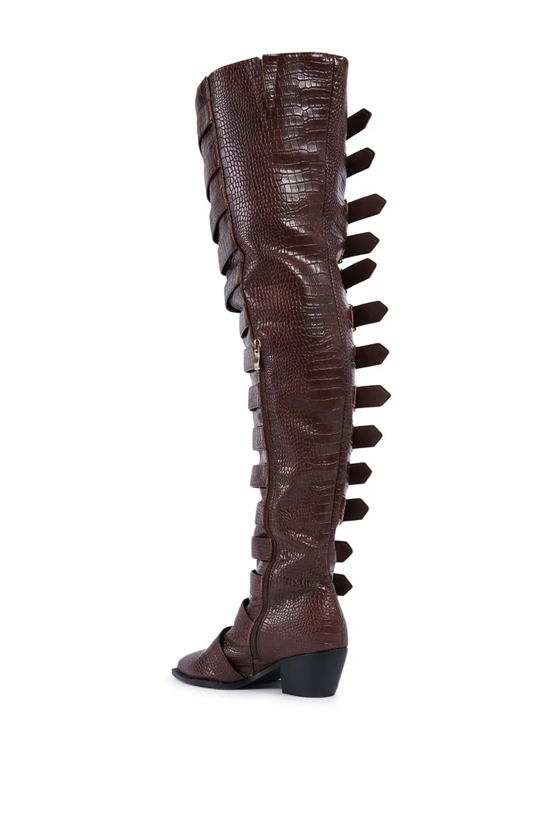 AZALEA WANG BRAULIA BROWN CROC WESTERN BOOT