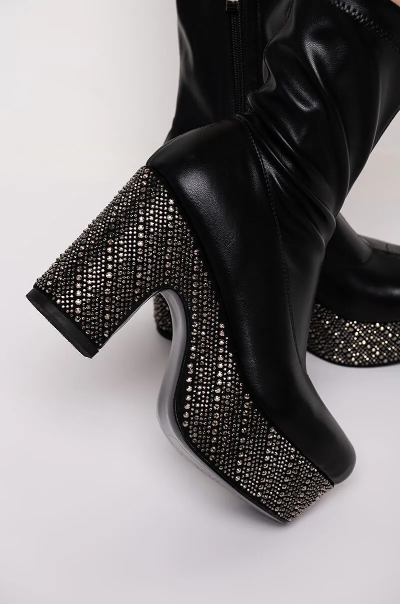 AZALEA WANG DIAMOND BOTTOM CHUNKY BOOTIE IN BLACK