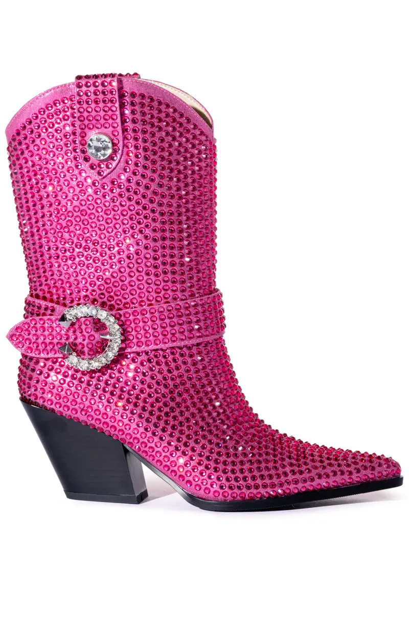 AZALEA WANG FEDERICA EMBELLISHED WEDGE BOOTIE IN PINK