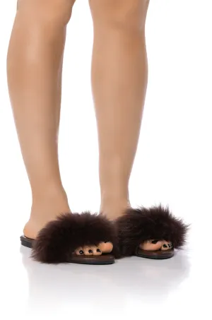 AZALEA WANG FOXY BASIC FUR FLAT SANDAL IN BROWN