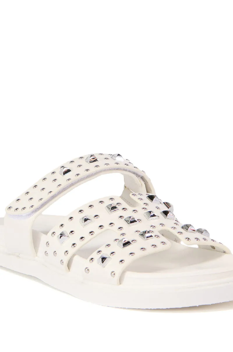 AZALEA WANG KEPLER WHITE EMBELLISHED SLIP ON SANDAL