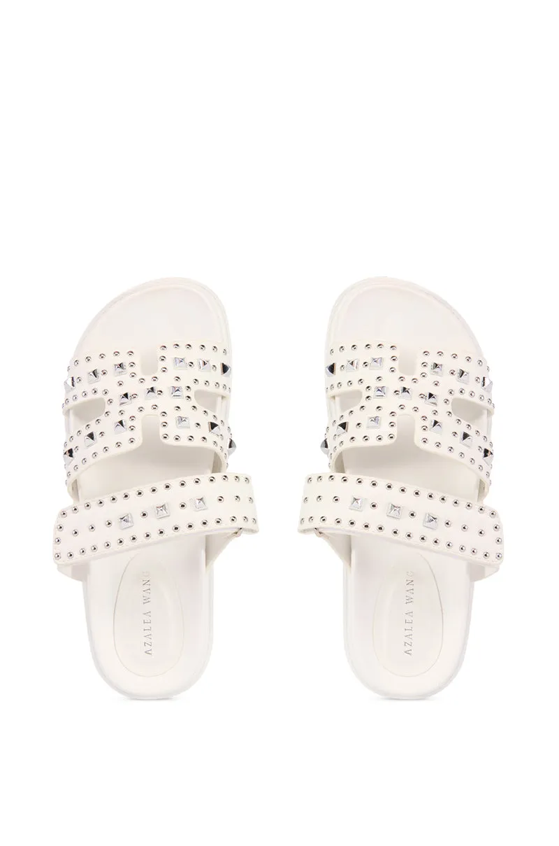 AZALEA WANG KEPLER WHITE EMBELLISHED SLIP ON SANDAL