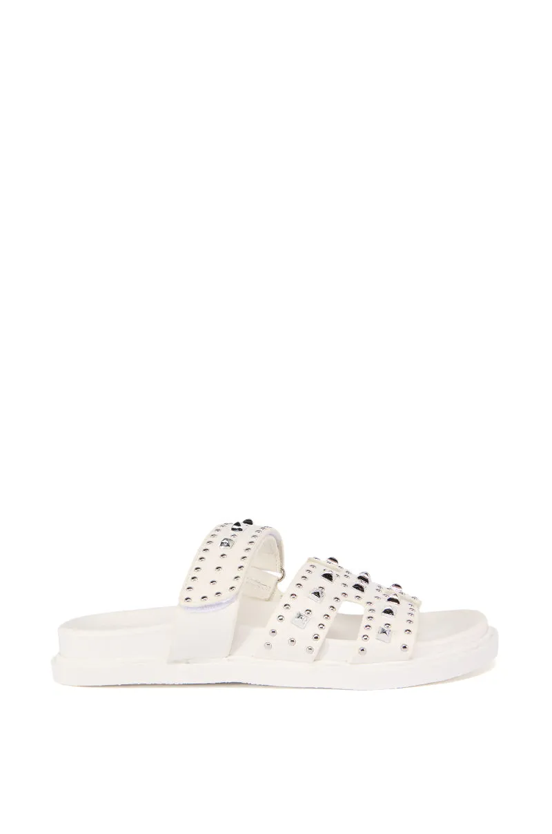 AZALEA WANG KEPLER WHITE EMBELLISHED SLIP ON SANDAL