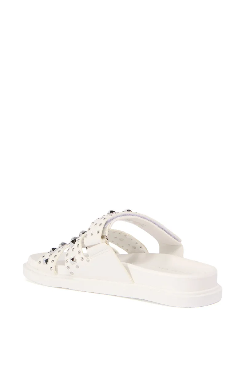 AZALEA WANG KEPLER WHITE EMBELLISHED SLIP ON SANDAL