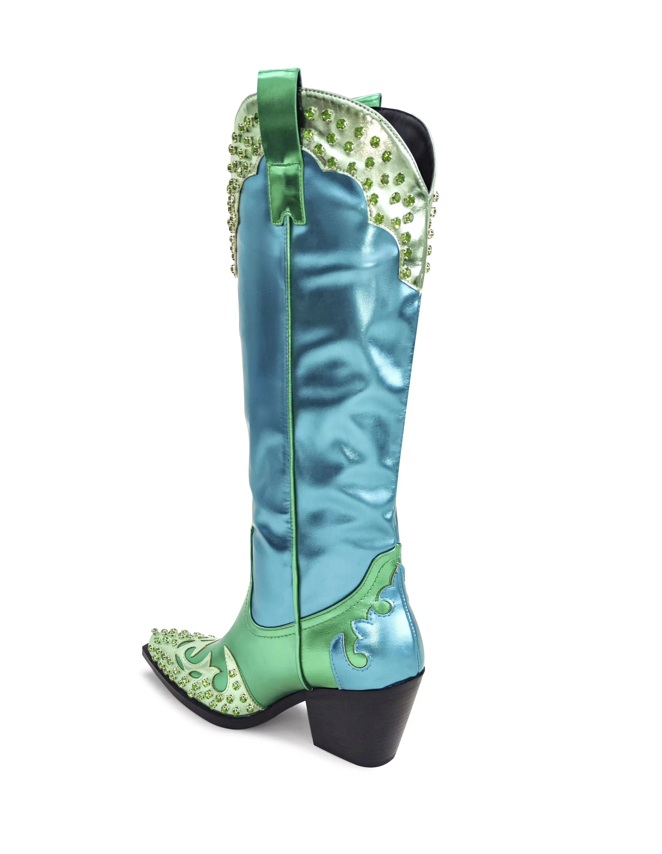 AZALEA WANG KNOX METALLIC WESTERN BOOT IN METALLIC BLUES