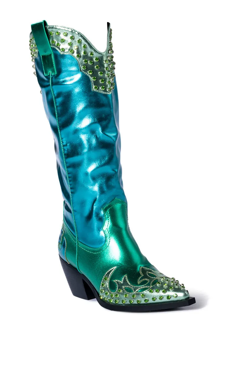 AZALEA WANG KNOX METALLIC WESTERN BOOT IN METALLIC BLUES