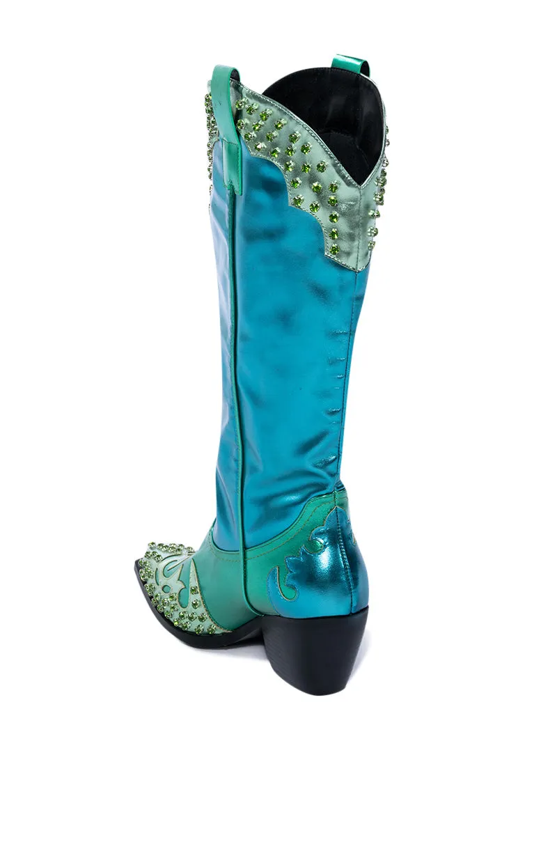 AZALEA WANG KNOX METALLIC WESTERN BOOT IN METALLIC BLUES