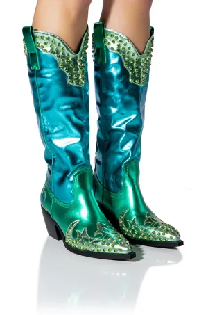 AZALEA WANG KNOX METALLIC WESTERN BOOT IN METALLIC BLUES