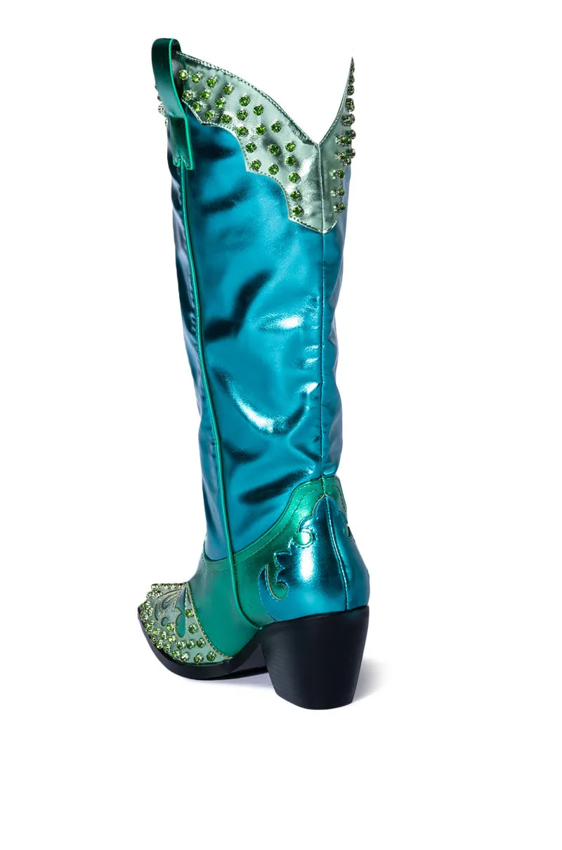 AZALEA WANG KNOX METALLIC WESTERN BOOT IN METALLIC BLUES