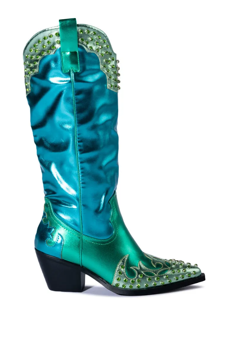 AZALEA WANG KNOX METALLIC WESTERN BOOT IN METALLIC BLUES