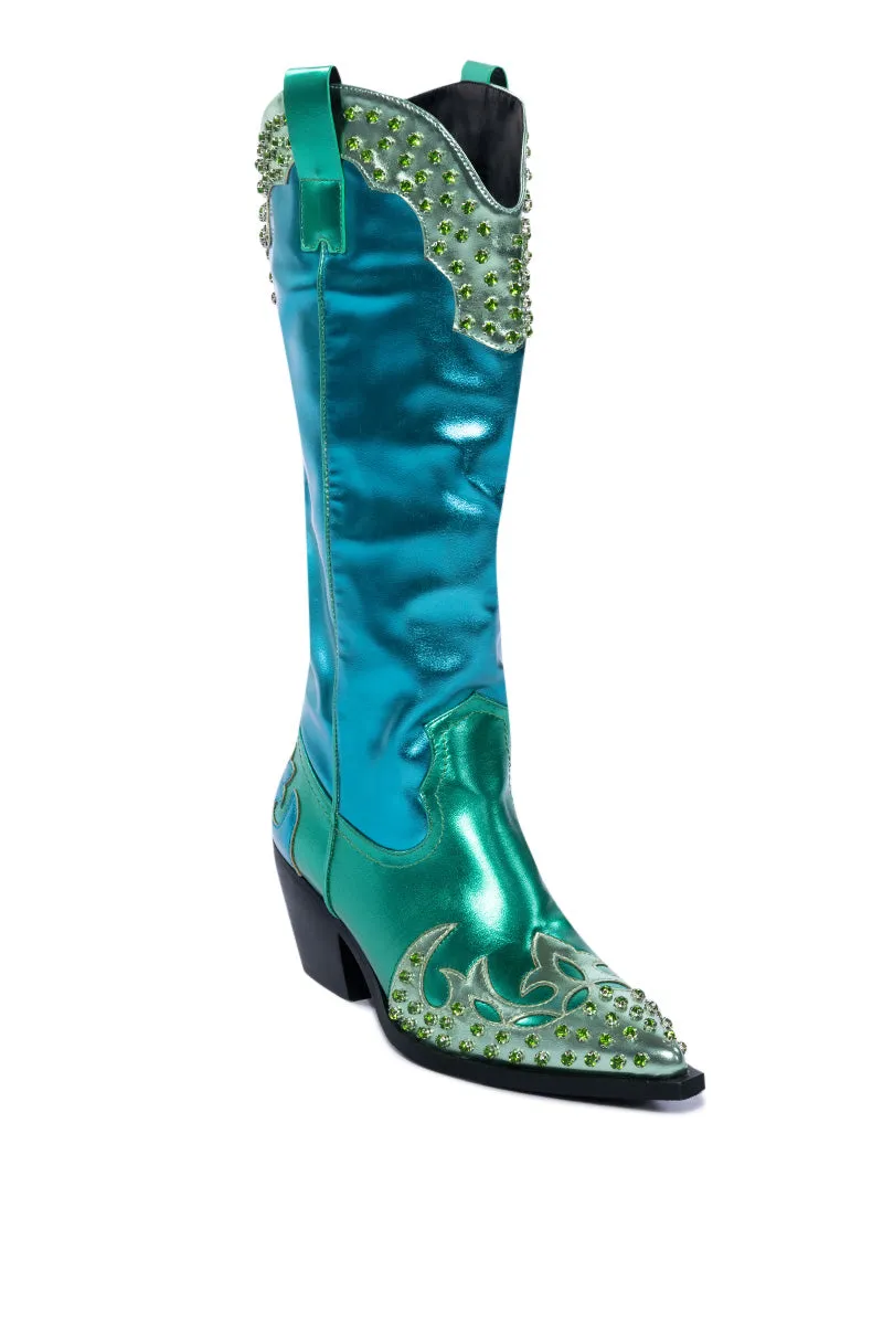 AZALEA WANG KNOX METALLIC WESTERN BOOT IN METALLIC BLUES