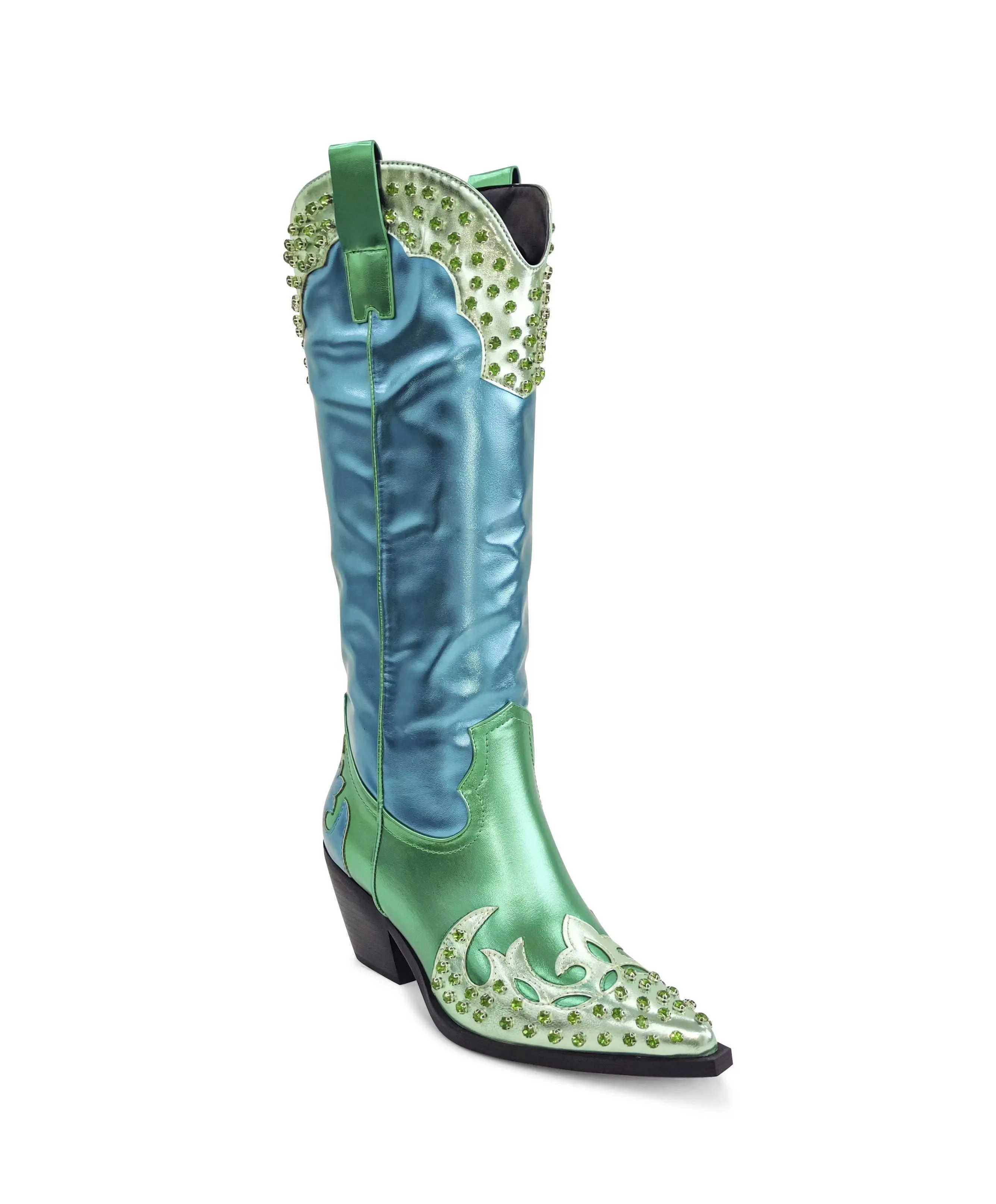 AZALEA WANG KNOX METALLIC WESTERN BOOT IN METALLIC BLUES