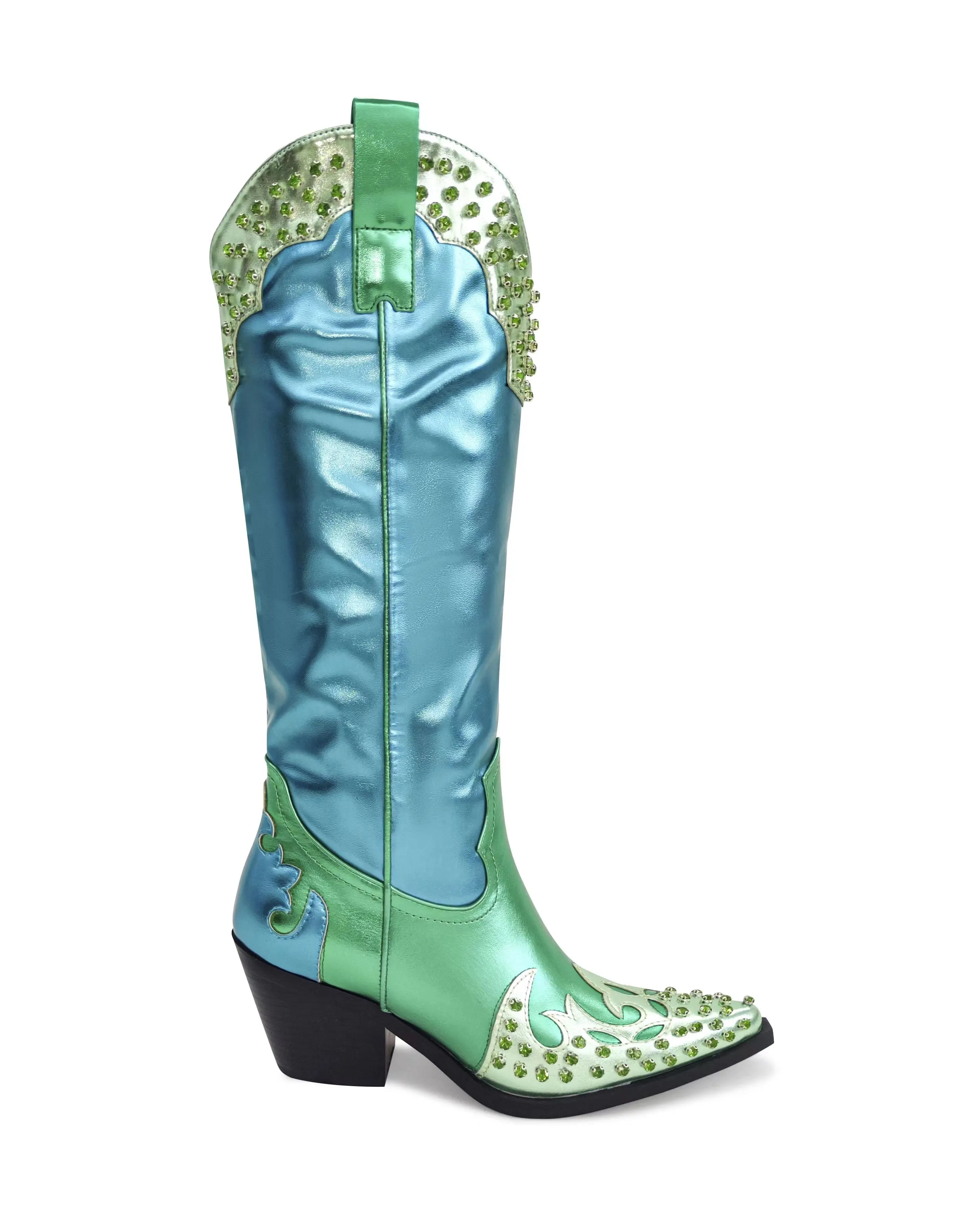 AZALEA WANG KNOX METALLIC WESTERN BOOT IN METALLIC BLUES