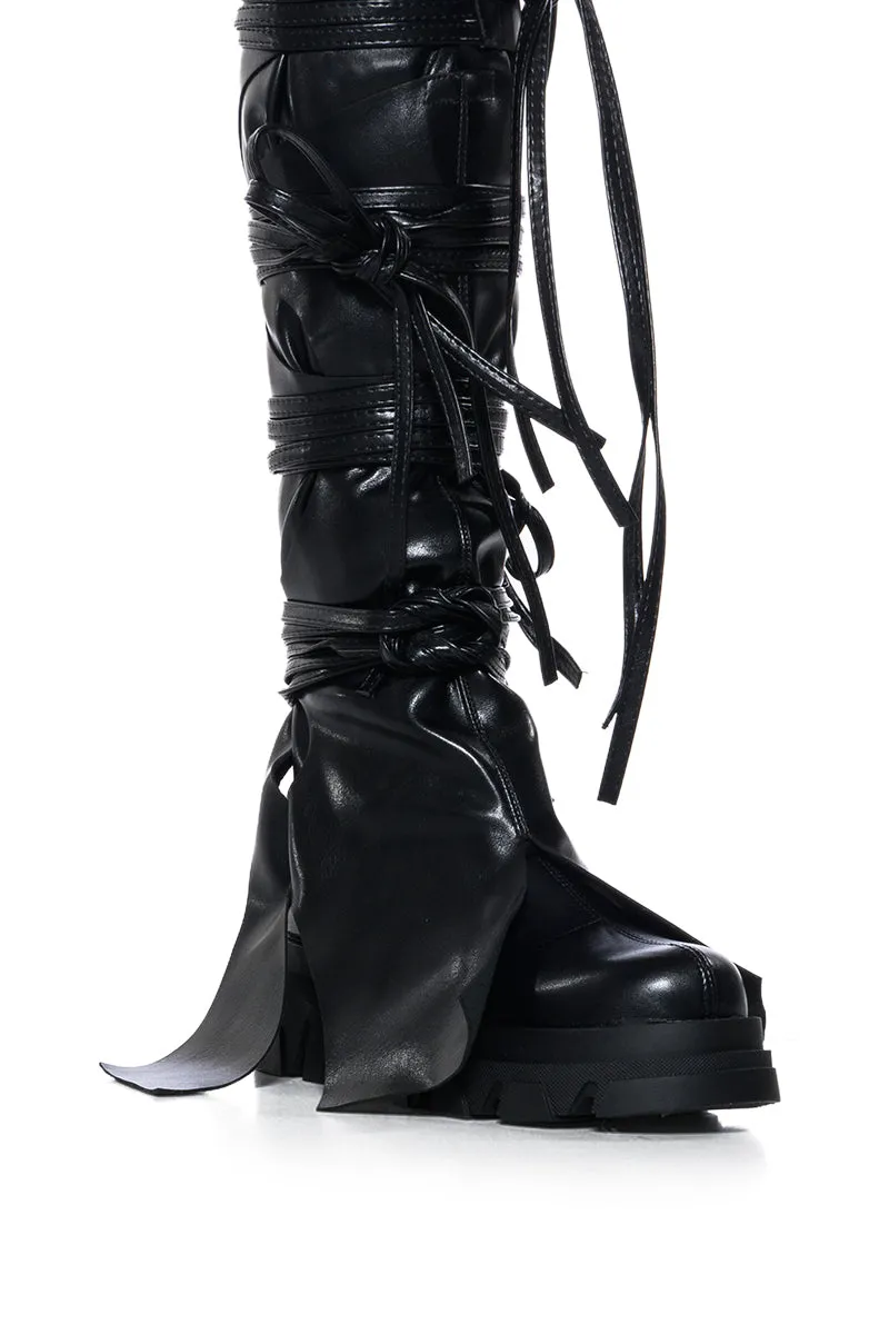 AZALEA WANG KNOXTON BLACK BOOTIE WITH STRAPPY TIE UP COVER