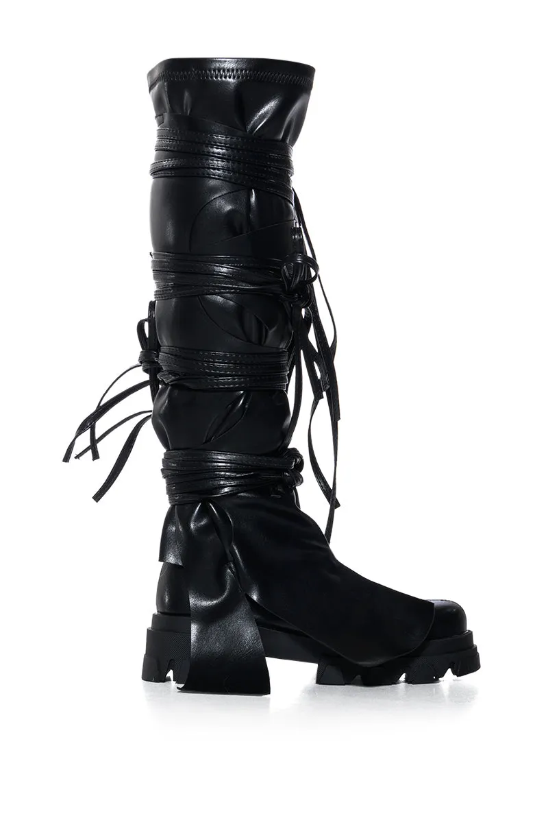 AZALEA WANG KNOXTON BLACK BOOTIE WITH STRAPPY TIE UP COVER