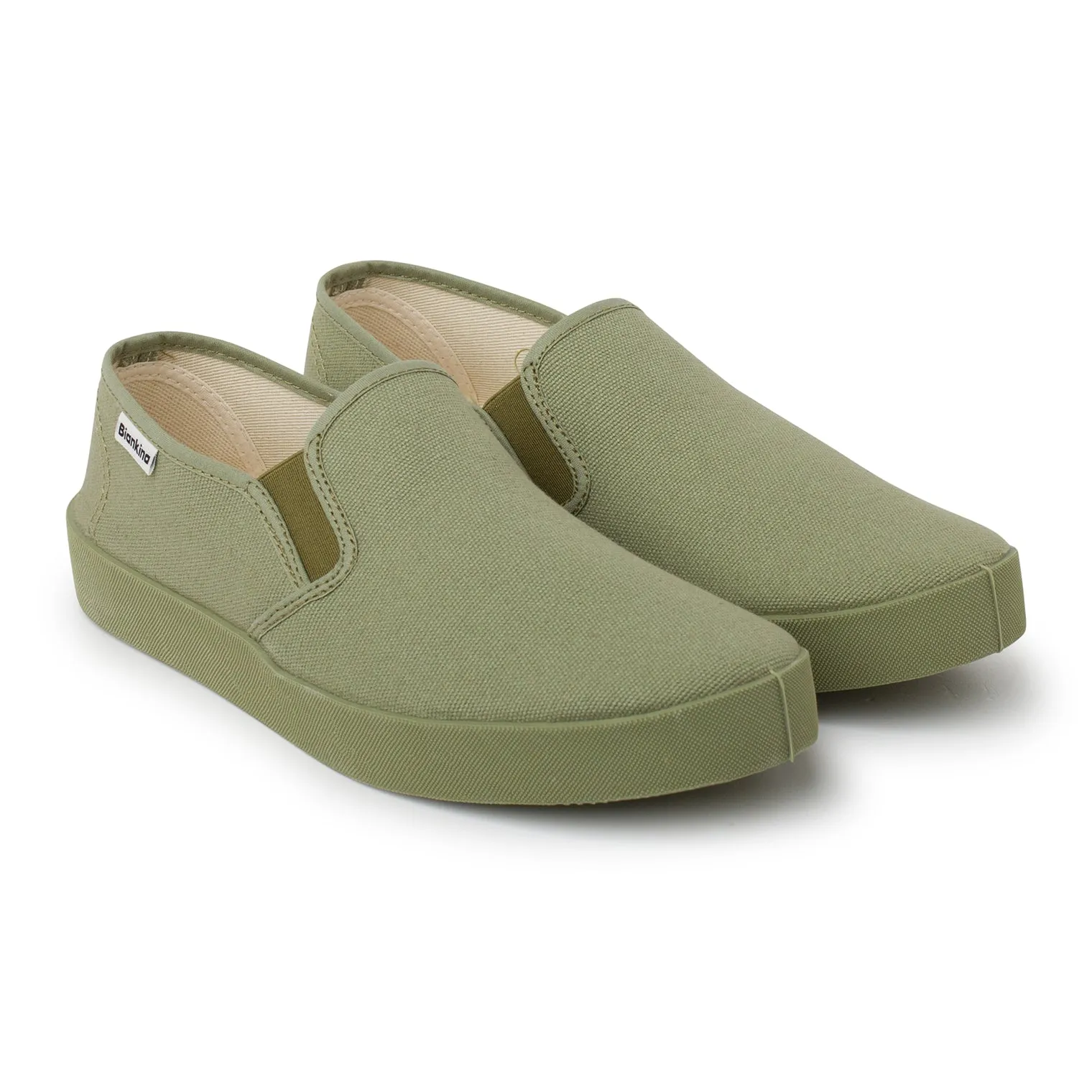 Barcelona Organic Cotton Canvas Slip Ons - Olive Green