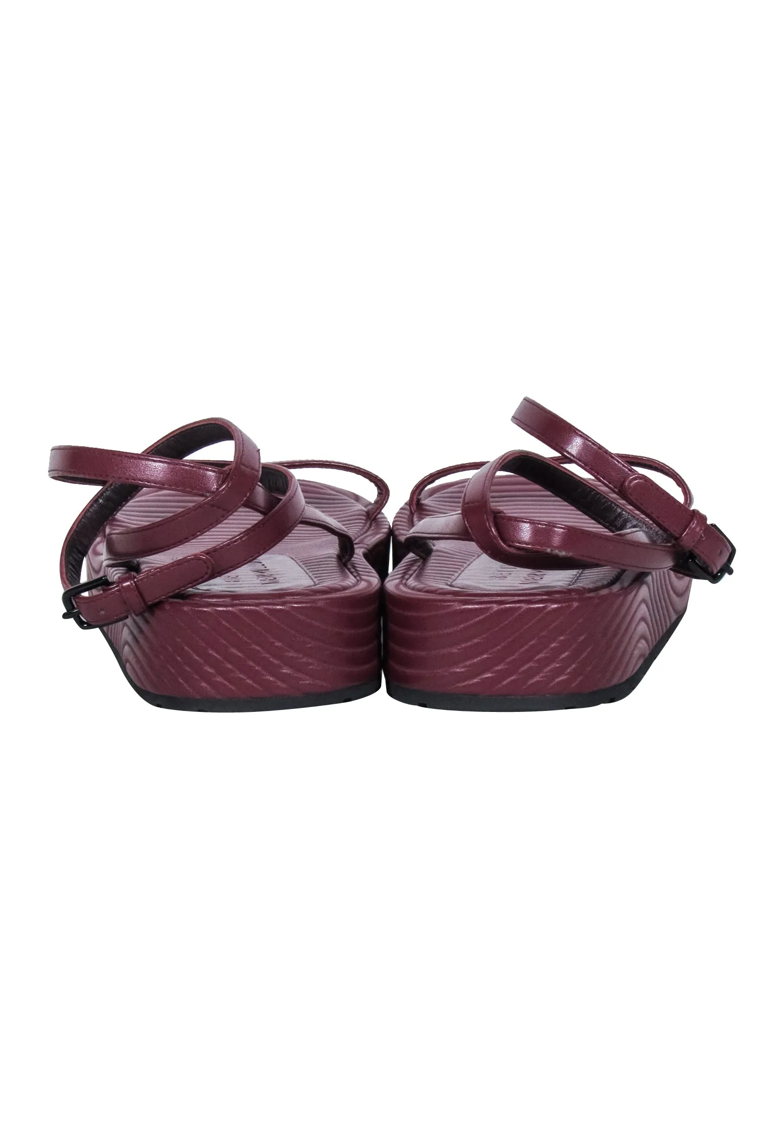 Bettina Vermillon - Burgundy Textured Leather Strappy Sandals Sz 9