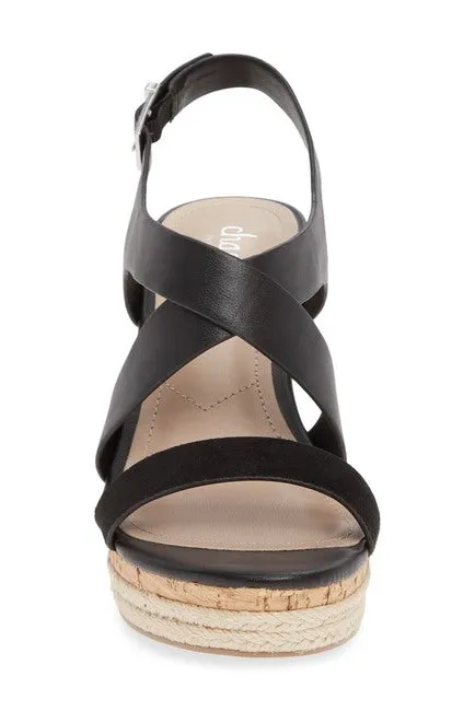 Charles David Layne Black Espadrille Slingback Ankle Strap Platform Wedge Sandal