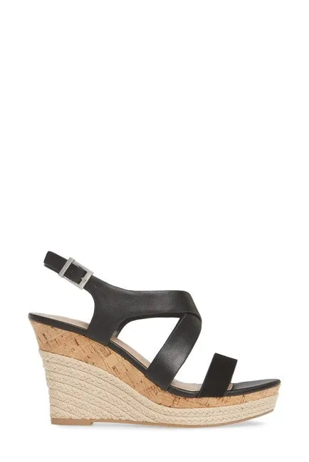 Charles David Layne Black Espadrille Slingback Ankle Strap Platform Wedge Sandal