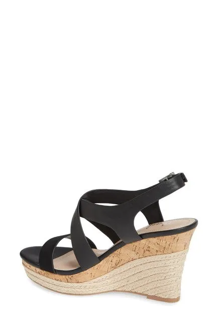 Charles David Layne Black Espadrille Slingback Ankle Strap Platform Wedge Sandal