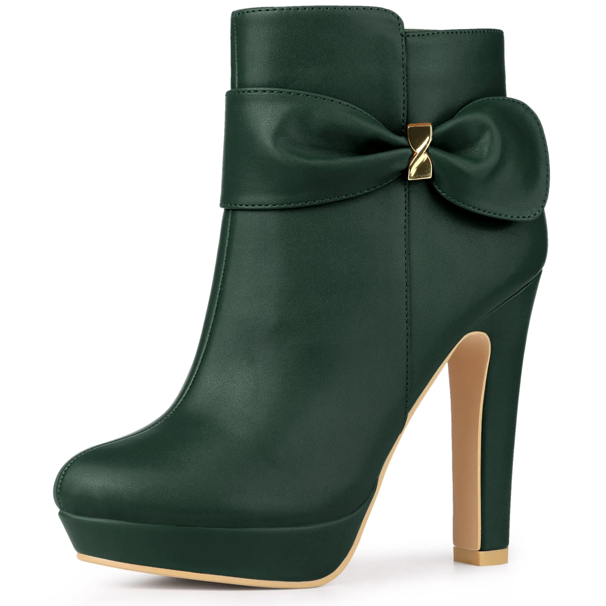 Chunky High Heel Platform Bow Decor Ankle Boots