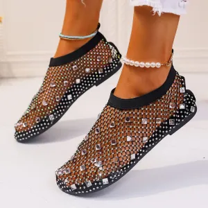 Colorful  Rhinestone Mesh Design Flat Summer Sandals