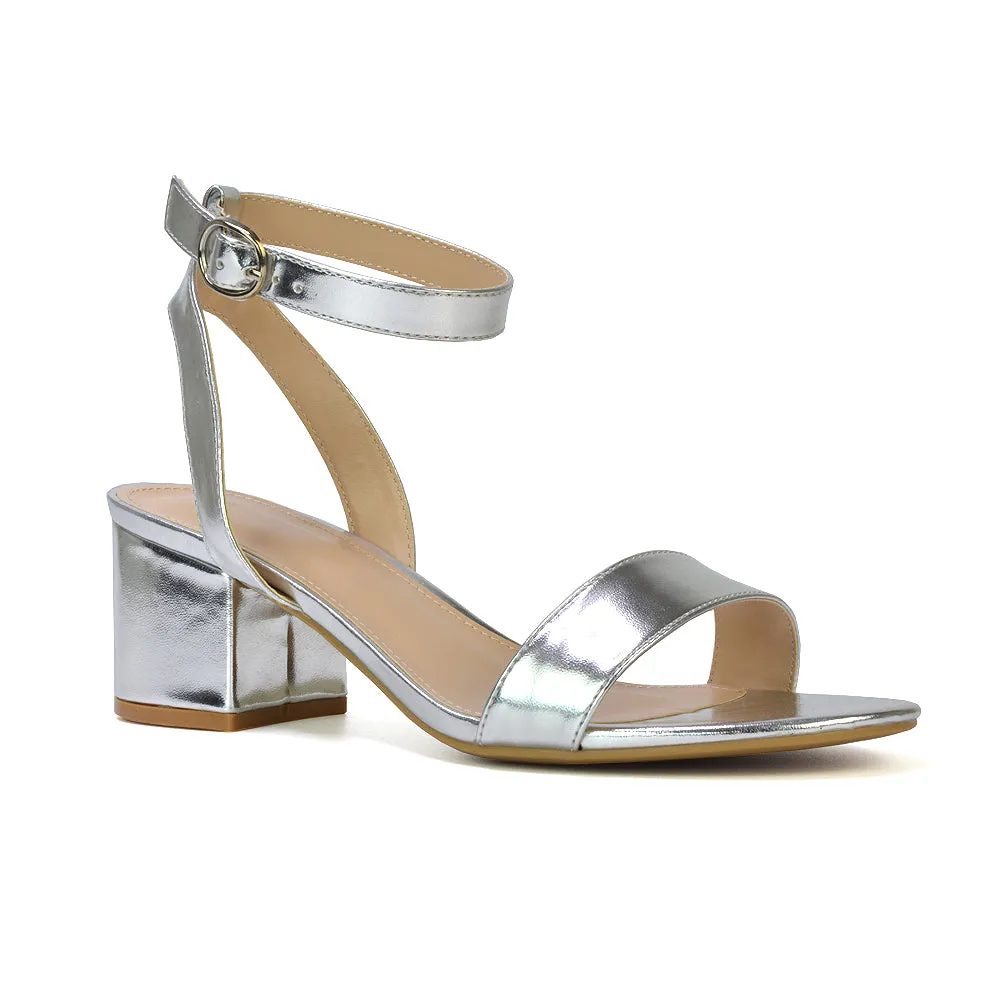 Dala Wide Fit Strappy Open Toe Mid Block Heel Sandals In White