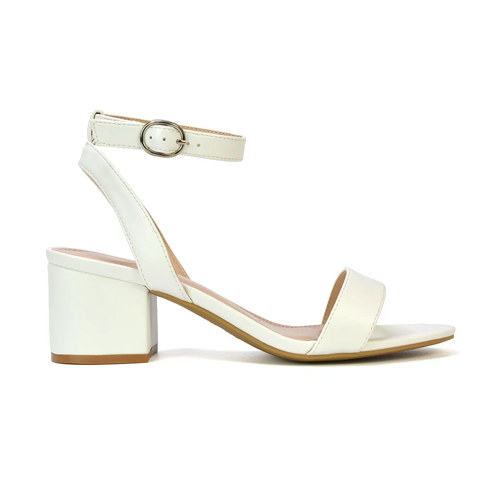 Dala Wide Fit Strappy Open Toe Mid Block Heel Sandals In White