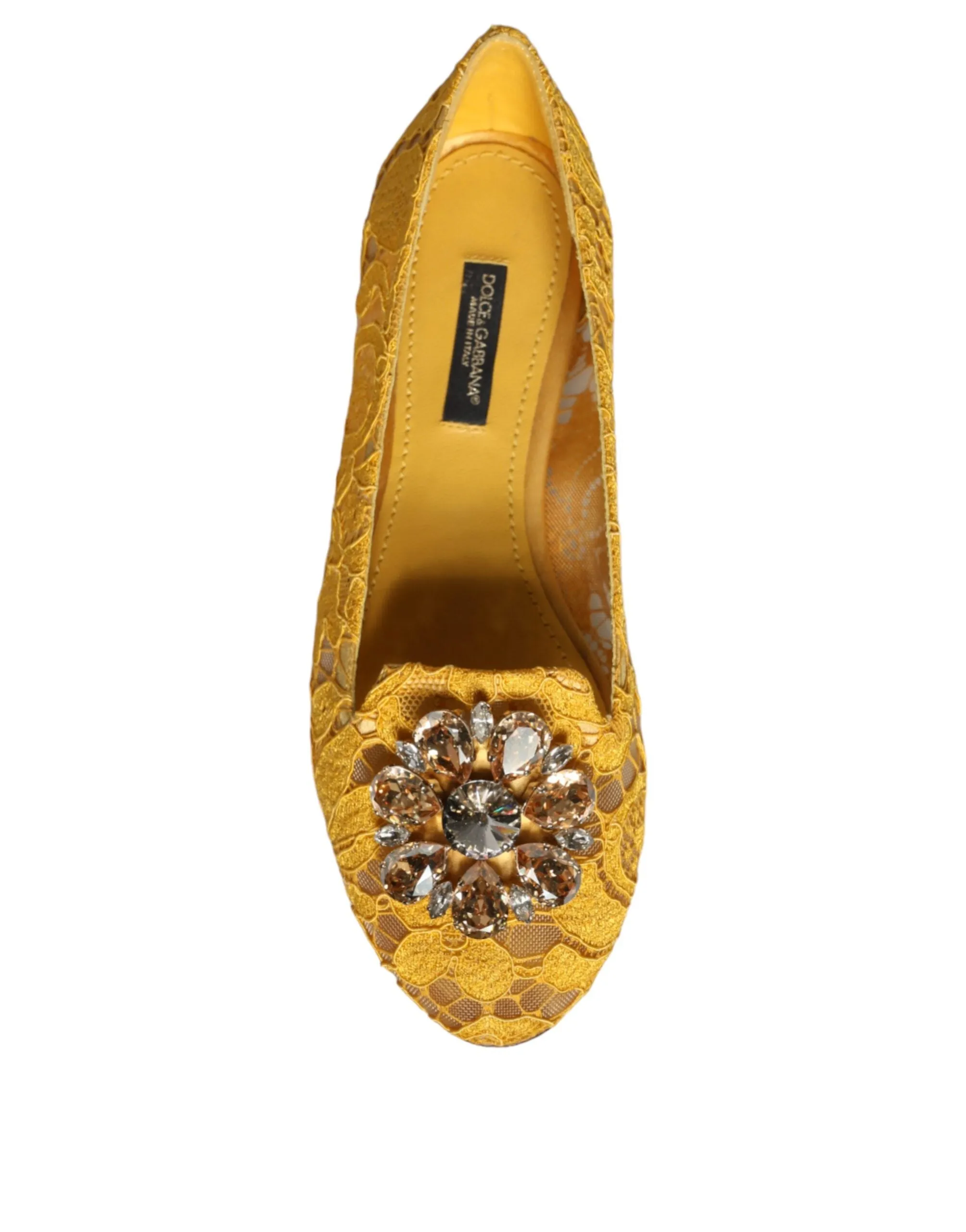 Dolce & Gabbana Lace Crystal Ballet Flats In Mustard Yellow