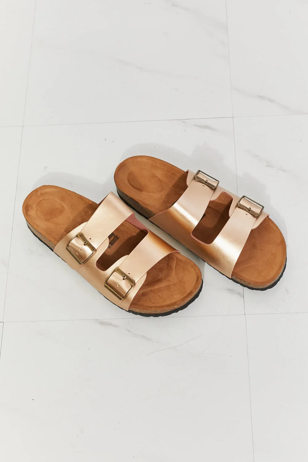 Double-Banded Slide Sandal in Gold