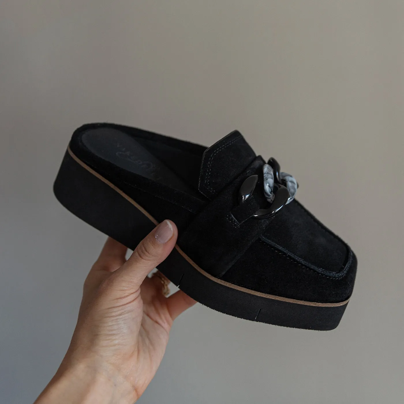 ELECT in BLACK SUEDE Platform Mules