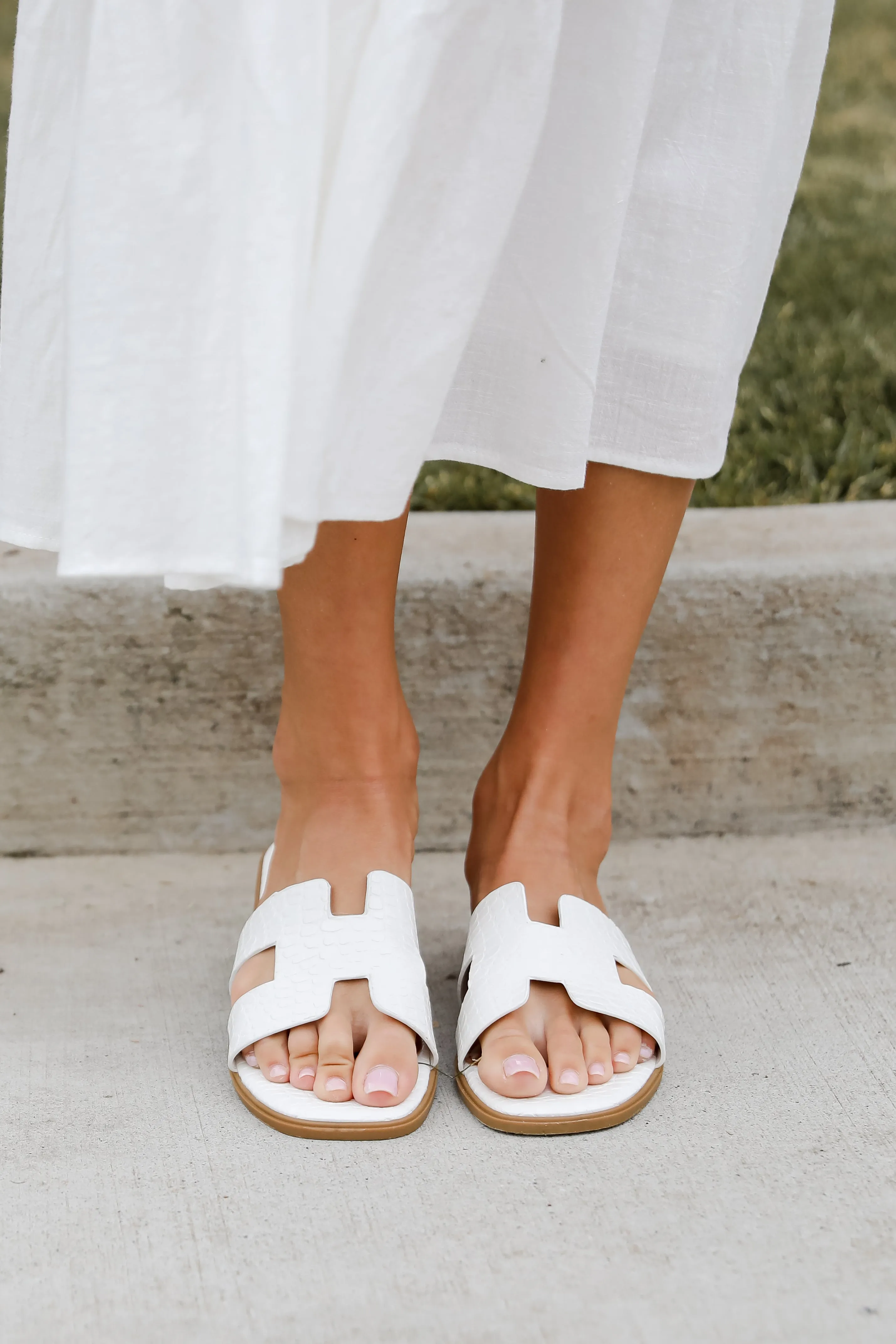 FINAL SALE - Take The Chance White Slide Sandals