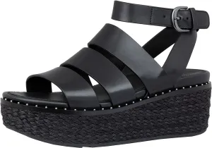 FitFlop Eloise Black Ankle Strap Open Toe Strappy Upper Espadrille Wedge Sandals