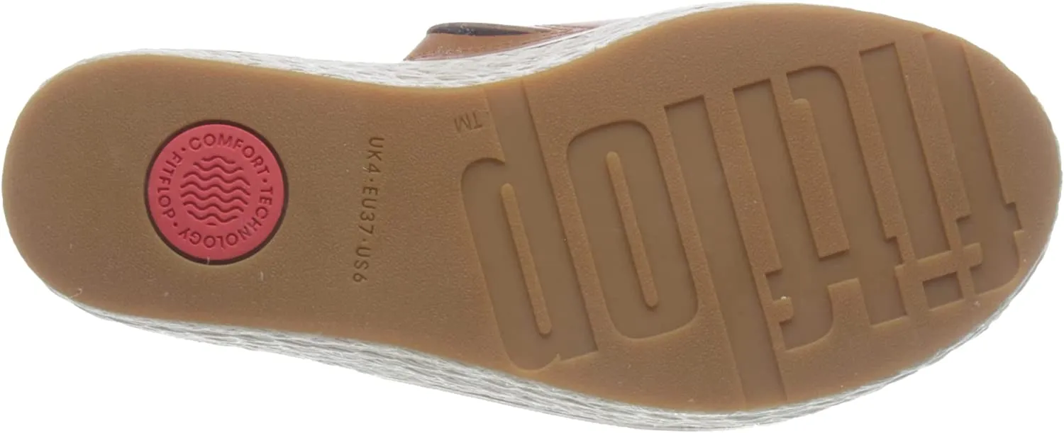 FitFlop Eloise Light Tan Slip On Open Round Toe Espadrille Wedge Leather Sandals