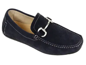 Florsheim 22574 Suede Upper Boy's Shoe - Bit Loafer - Navy