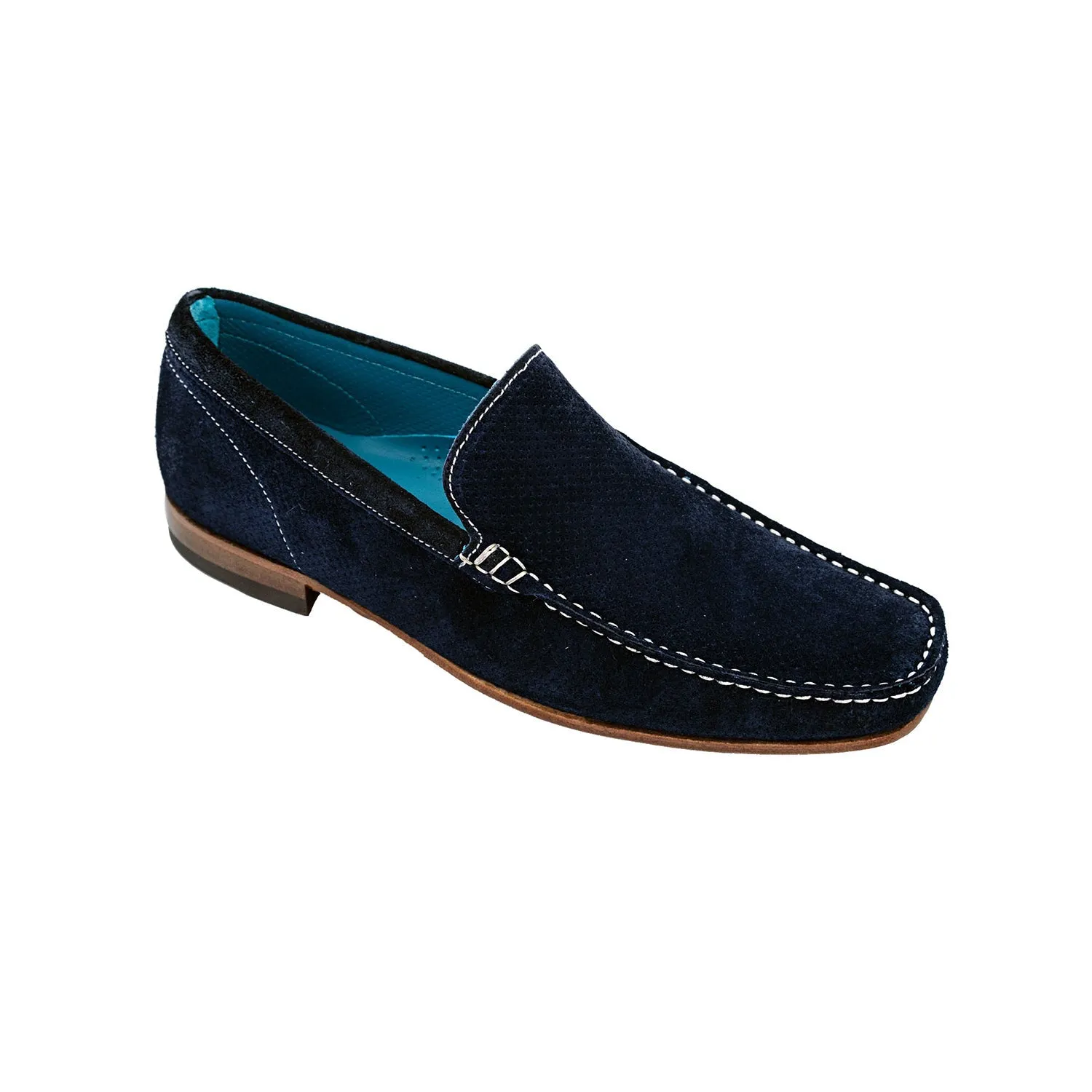 Giovacchini Diego Men's Shoes Blue Perforated Suede Leather Slip-On Loafers (GVCN1012)